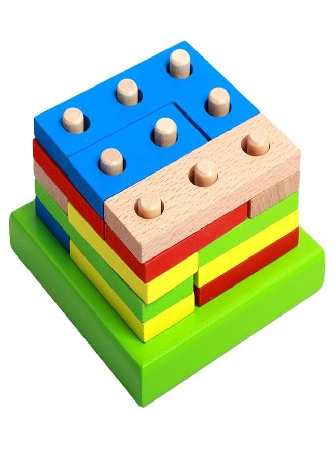 Little Mind Montessori Geometry Puzzle Blocks - 9 Pillar 15-Piece Educational Toy with Different Shapes & Holes - Multicolor Matching Game for Shape & Size Learning (Ages 3-6) - Image 1